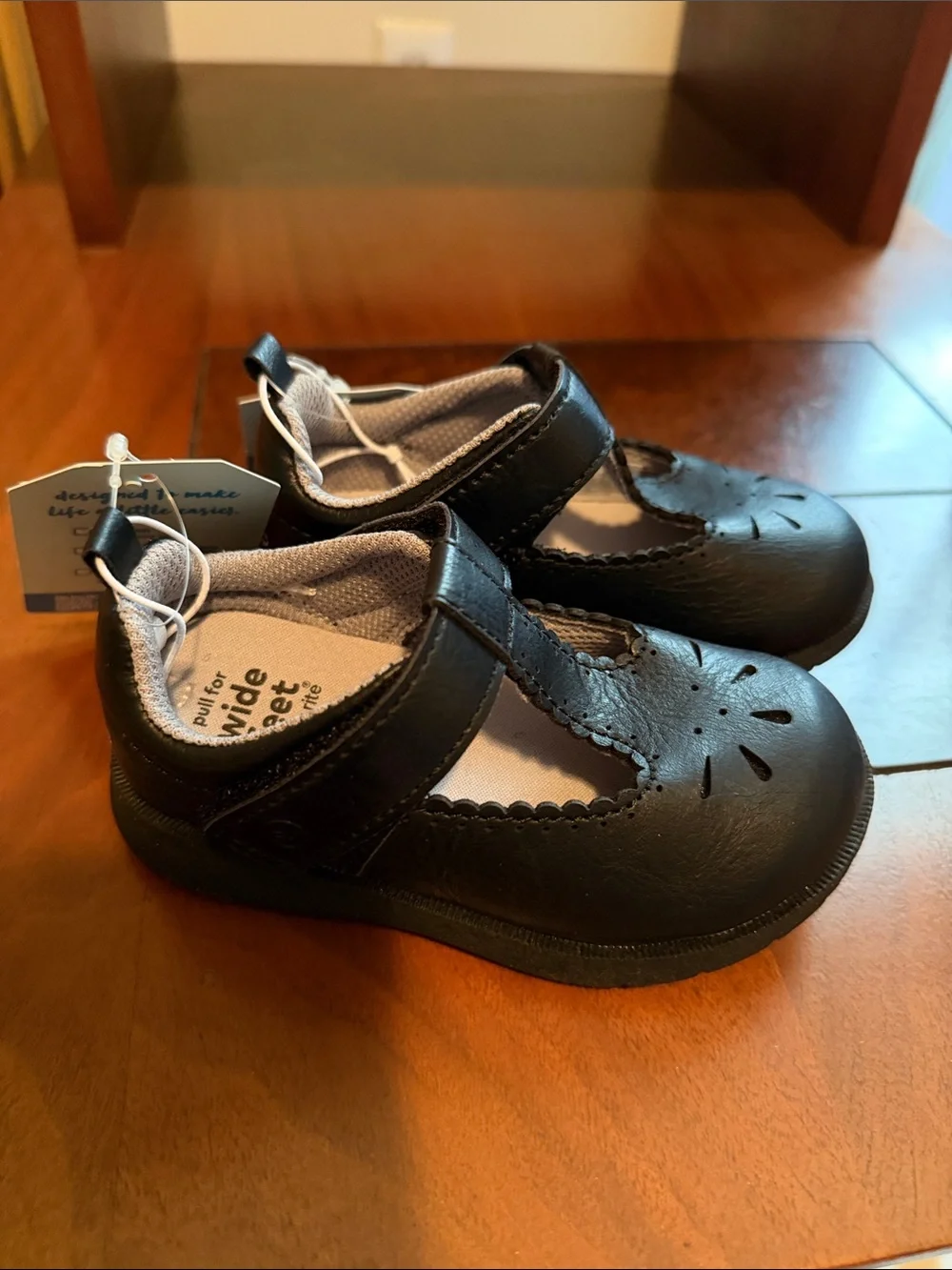 Stride Rite Black Mary Jane T-Strap Shoes for Kids